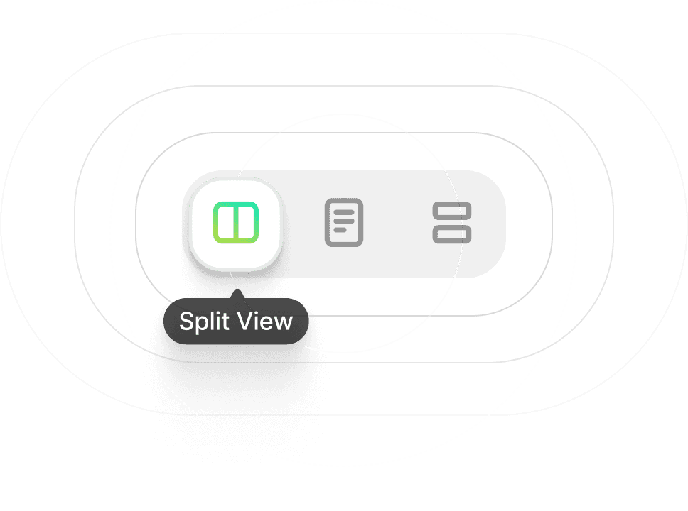 ClaiOS Split View layout toggle for reviewing contracts side by side